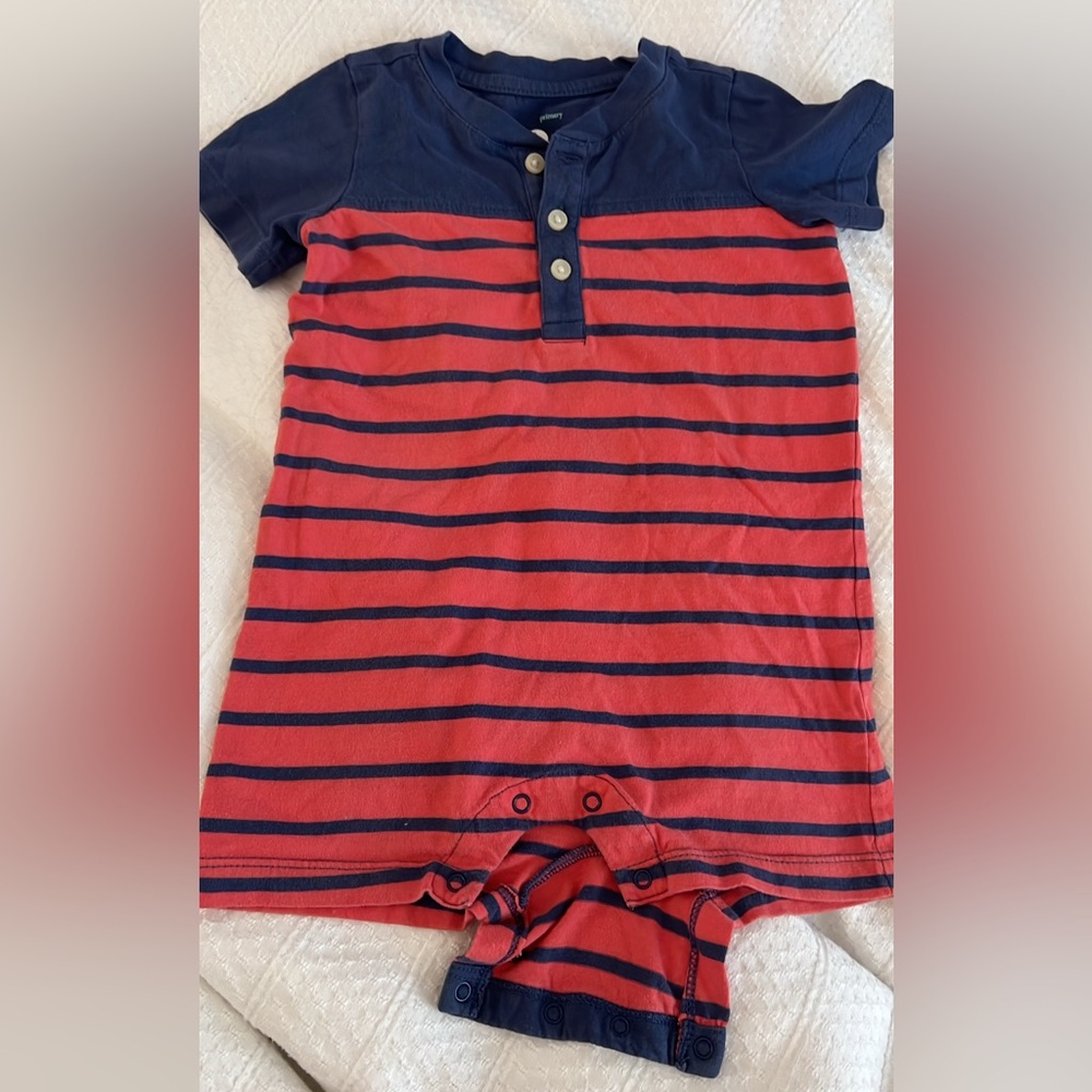 Primary 18-24M Shortie Romper (Blue/Coral)